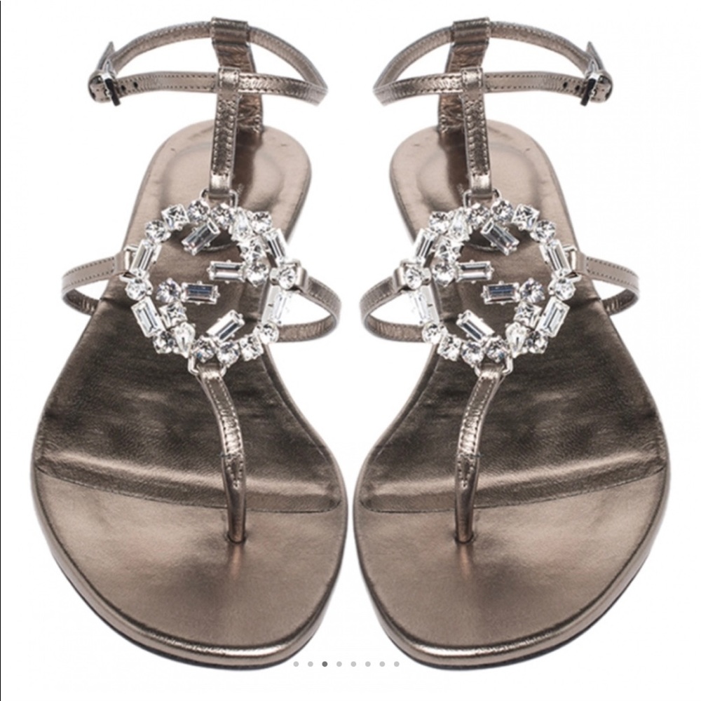 GUCCI Silver Rhinestone GG Gladiator sandal